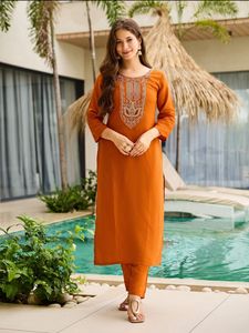 Womens Rayon Embroidered Straight Kurta with Pant and Dupatta Set Perfect for Daily Wear Office Wear Festive Traditional Outfits - Product Image 2