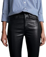 Pantalon de moto unisexe noir en PU enduit, taille haute, fermeture éclair, extensible en spandex et polyester, coupe slim, pour l'hiver
