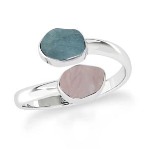 Anillo Ajustable de Oro Rosa con Aguamarina Natural y Morganita, Engaste de Bisel, Estilo Bohemio, para Regalo, Paquete de 6 - Product Image 1