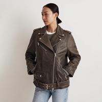 2024 personnalisé haute qualité femmes motard Style mouton peau veste printemps hiver surdimensionné poches intérieures imprimé tissu brodé