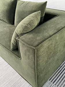 Sofá modular moderno en forma de L de terciopelo verde con diván para sala de estar y almacén | Horti Club - Product Image 3