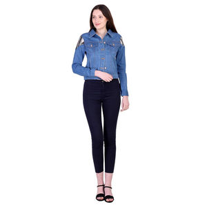 Chaquetas de mezclilla de mujer informales de gran tamaño de nuevo estilo para algodón transpirable teñido liso con chaquetas de mezclilla de mujer con servicio OEM - Product Image 4