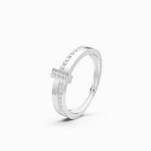 Anillo de boda estilo barra con diamante cultivado en laboratorio, redondo y atemporal, de 0.184 quilates en oro amarillo, blanco y rosa de 9 quilates. - Product Image 2