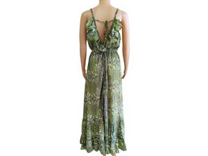 Talla Única Y2K Estilo Boho Natural, Vestido Maxi de Seda Tejida India con Estampado Geométrico, Cuello en V, Sin Mangas, Casual, Antiarrugas, Estilo Coreano para Verano - Product Image 4