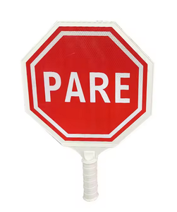 PALETA VIAL <span class=keywords><strong>PARE</strong></span> Y SIGA, señal de tráfico de mano de 30cm, peso ligero de plástico - Product Image 1