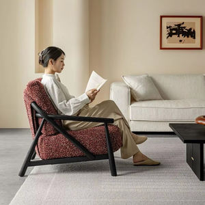 Sillón Moderno con Estructura de Madera Maciza y Tapicería de Tela |   Sillón Minimalista para Sala de Estar - Product Image 6