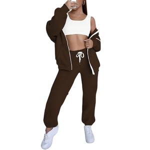 Ensemble de survêtement décontracté à capuche pour femmes, vente en gros, logo personnalisé, veste et pantalon, vêtements de sport respirants, commandes en gros, acheteurs du monde entier - Product Image 1