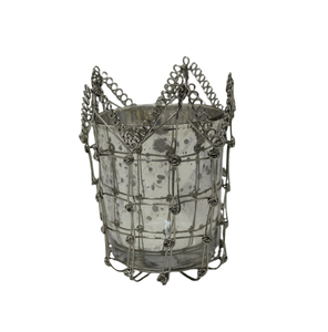 Venta al por mayor a granel decorativo hierro/vidrio redondo votivo plata antigua para el hogar y la decoración de mesa de Navidad hecho a mano a granel - Product Image 2