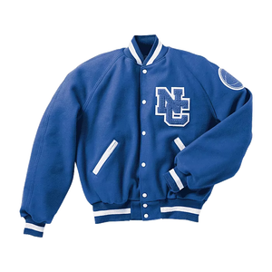 Logotipo personalizado Hombres Mujeres Varsity Letterman Bomber Jacket Venta al por mayor Super Calidad Chaquetas de lana azul oscuro con cuero sólido - Product Image 1