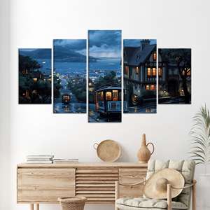 Elegante lienzo impreso con paisaje urbano de Estambul: obra de arte moderna con paisaje de Turquía, JUEGO DE 5 LIEÑAZOS SURTIDOS - Product Image 1