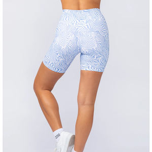 2025 White & Blue Contrast Color Good Supplier Made In Pakistan Newest Style Breathable Zero Rise Rib <b>Women</b> Yoga <b>Shorts</b> - Product Image 3