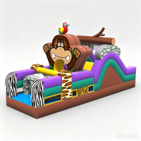 Parcours d'obstacles gonflable à thème gorille de dessin animé, château sauteur à thème animaux sauvages, toboggan sec combiné, jouets personnalisés