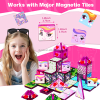 Ensemble de tuiles magnétiques miniatures licorne de 3,75 cm, semi-transparentes, roses, blocs de construction 3D, jouet éducatif STEM pour filles