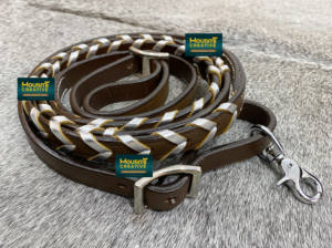 Orse Equipment Rênes de cheval en cuir tressé Feuille de dentelle Mantellic argentée 8 pieds de long Taille complète du cheval Rênes de cheval en cuir véritable - Product Image 5