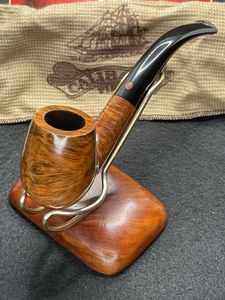 Pipa clásica Vintage de madera para fumar tabaco, reutilizable, duradera, ecológica, filtro de vástago doblado negro, soporte negro - Product Image 5