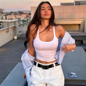 Custom Logo Printed Ladies <b>Tank</b> <b>Top</b> Sexy Crop <b>Top</b> <b>Square</b> <b>Neck</b> 96% Viscose 4% Spandex Summer Fashion <b>Tops</b> XL Wholesale OEM - Product Image 3