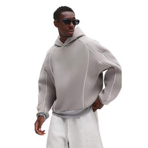 OEM Custom Mens Oversized Contrast Pipping <b>Hoodie</b> Custom Logo Blank Reverse Stitch Pullover Ribbed Cuff Hoodies Men - Product Image 4