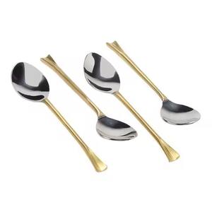 Gold Plated Brass Mini Dessert <b>coffee</b> <b>Spoon</b> with Embossed Star End Handle Tableware Set - Product Image 2