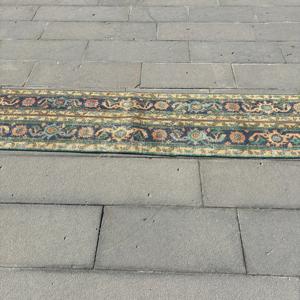 Alfombra Turca, Alfombra Vintage de 1.7x12.3 pies, Alfombra de Lana Azul - Product Image 4