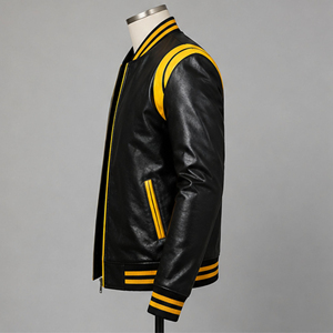 Veste en cuir pour homme, style varsity, logo brodé personnalisé, vêtements d'extérieur pour l'hiver, veste en cuir pour homme, style varsity - Product Image 3