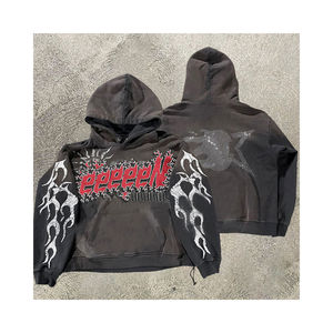 Sudadera con capucha Coreana de lana pesada personalizada, lavado ácido desteñido Vintage sin forro, 300g, poliéster/algodón, secado rápido, transpirable, teñido liso para - Product Image 2