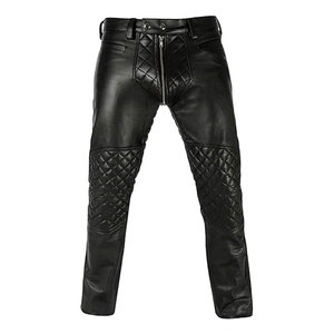 กางเกงหนังของผู้ชายผ้าแคนวาสเอวสูงแบบลำลองลายตรงโลโก้ตามสั่ง - Product Image 1