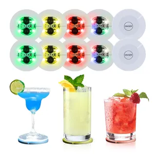 LED Coaster ışıkları parti parti Glow dekorasyon yapıştırıcı yuvarlak sürekli yanıp sönen birden fazla renk LED aksesuarları LED Coaster