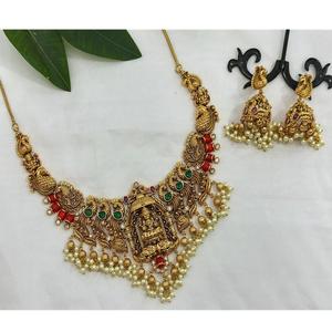 Conjunto de Collar y Aretes Chapados en Oro de Diseño de Alta Calidad para Vestimenta Tradicional, Colección para Bodas y Festivales para Mujer - Product Image 1