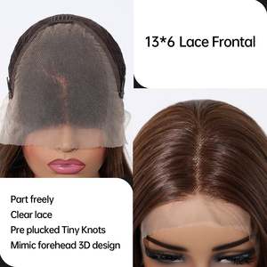 (US Only) DWY 24 Inch Long Straight Natural <b>Brown</b> <b>Wig</b> with Transparent Lace 13*6 Free Part - Product Image 4