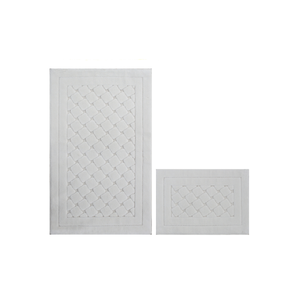 Clark Ecru Recycled Cotton Yarn Dyed Jacquard Woven Bath Rug Set 40x60 cm + 60x100 cm Private <b>Label</b> - Product Image 1