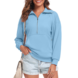 Sudadera personalizada de alta calidad, jersey con media cremallera, ropa de calle informal lisa, Sudadera de punto transpirable ecológica para mujer - Product Image 5