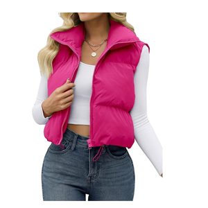 Gilet bouffant d'hiver pour femmes de haute qualité en gros solide sans manches avec col montant fermeture à glissière grande taille - Product Image 3