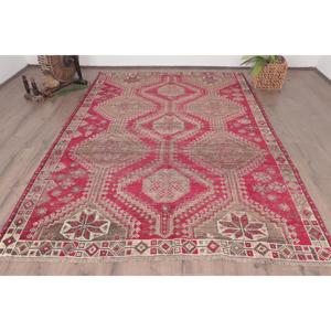 Tapis turc vintage 6,1 x 9,2 pieds, grand tapis, tapis à motifs de plantes et d'arbres rouges - Product Image 1