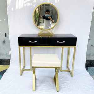 Modern BTD68051 Bronze Frame <b>Vanity</b> Table Chair Set Leather <b>Makeup</b> Table Lighted Mirror for Bedroom Dressing for Modern Usage - Product Image 3