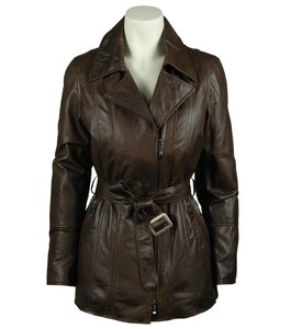 Offre Spéciale vestes en cuir véritable de couleur pure de printemps avec ceinture et fermeture éclair vestes en cuir de moto pour femmes personnalisées en gros - Product Image 1