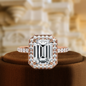 Bague de fiançailles émeraude à double halo en diamant de laboratoire 1 carat, certifiée IGI, bague de mariage haute qualité, or massif 14 carats - Product Image 1