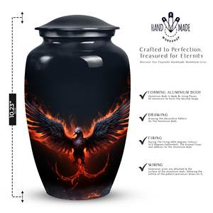 Grande urne funéraire Black Phoenix pour cendres d'adultes, urnes funéraires pour hommes et femmes, urne décorative pour cendres humaines, restes de cendres - Product Image 2
