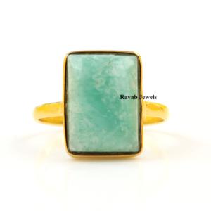 Anillo rectangular de Plata de Ley 925 Eternity Vermeil del proveedor al por mayor Bisel de amazonita verde natural de piedras preciosas finas para mujer - Product Image 2