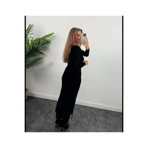 เดรสสีดำลำลอง คอเหลี่ยม แขนยาว ผ้าออตโตมัน เอวธรรมชาติ แขนยาว - Product Image 1