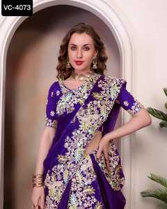 Nouveau concepteur femmes portent fantaisie mariage et Festival porter lourd Fauz Georgette Saree avec broderie travail vêtements de mariage Saree - Product Image 3