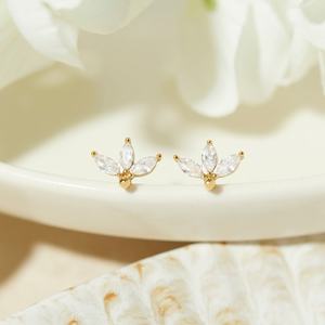 Daryl-Ann Petal Stud Earrings <b>Floral</b> Dainty Studs Minimalist Flower Jewelry 925 Silver Gold Plated Gift For Her - Product Image 5