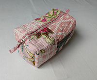 Trousse de Maquillage de Voyage Matelassée en Coton Bleu Foncé Faite à la Main, Écologique et Moderne, Grande Capacité, Style Indien, pour Pochette Motif Feuille