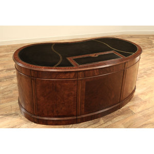 Golden <b>Walnut</b> Computer Desk with Oak Leather Top Kidney Shape Pedestal <b>Cabinets</b> 1-Year Warranty - Product Image 3
