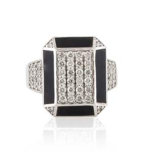Nueva llegada 100% auténtica joyería fina Unisex 18K oro blanco sólido Vintage último diamante Real esmalte cóctel anillo bodas - Product Image 1