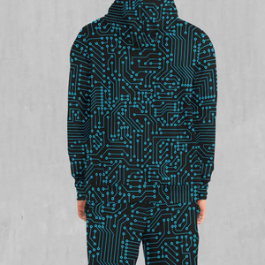 Ensemble de survêtement imprimé circuit imprimé bleu personnalisé unisexe sweat à capuche zippé et pantalon de jogging tenue deux pièces mode Streetwear - Product Image 5