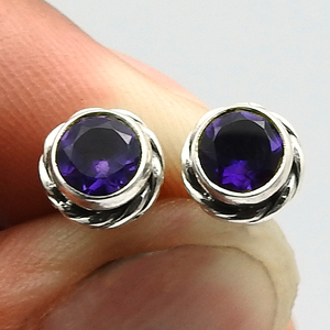 Natural Purple Amethyst Cut Gemstone 925 Sterling <b>Silver</b> Wholesale Handmade <b>Stud</b> Women Girls Earrings Fashion Jewelry Supplier - Product Image 3