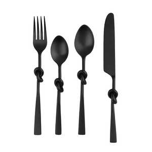 Ensemble de couverts de luxe noir et blanc |   Ensemble de couverts à manche noué en 4 pièces |   Coffret cadeau idéal pour les mariages, les pendaison de crémaillère et les événements - Product Image 1