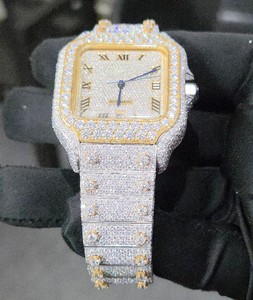 Montres-bracelets de luxe pour hommes en acier inoxydable à quartz carrées, style hip-hop, avec fonction de plongée, serties de diamants VVS Moissanite - Product Image 5