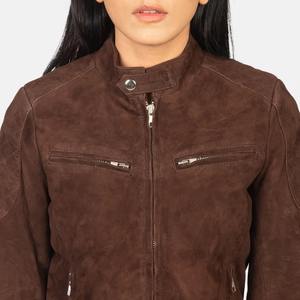 Premium Quality VIntage Brown <b>Suede</b> Bomber <b>Jacket</b> for <b>Women</b> with Zipper closure easy to wear with soft fabric feel by Bearfit - Product Image 5