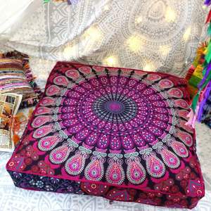 Wholesale Lot of Handmade Big Floral Printed Square Meditation Cushion <b>Cover</b> Cozy Outdoor Pillow Case Woven Technique Home Gift - Product Image 2